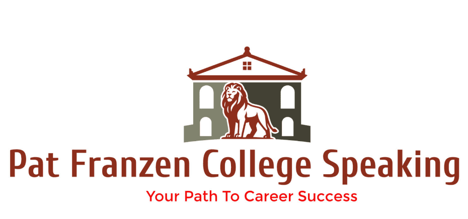 Pat Franzen College Speaking logo with lion