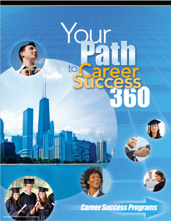 Career success 360 poster with city skyline